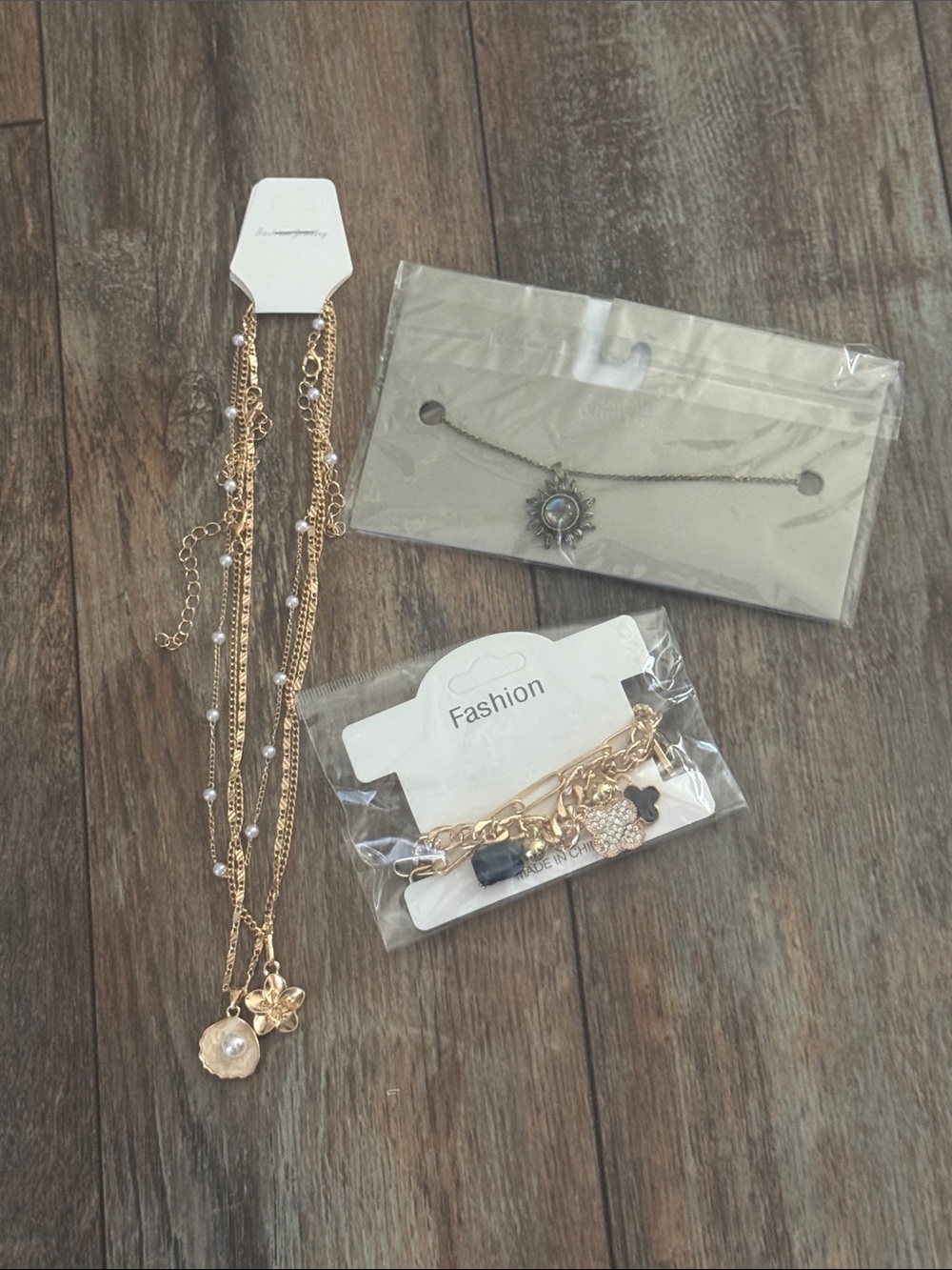 Assorted Gold Multi-Layer Pendant Necklace and Charm Bracelet Set - Fashion